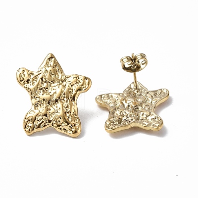 Ion Plating(IP) 304 Stainless Steel Textured Star Stud Earrings for Women EJEW-F300-01G-1
