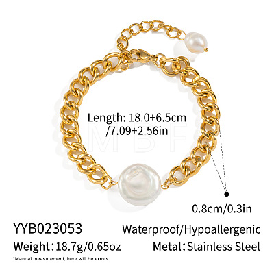 Elegant Flat Round Elegant Baroque Pearl Bead Link Bracelets LS-SX2805-2-1
