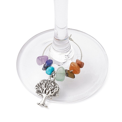 Alloy Tree of Life Wine Glass Charm AJEW-JO00214-1