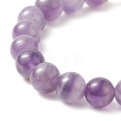 Natural Amethyst Round Beaded Stretch Bracelet with Heart Charms for Women BJEW-TA00245-1