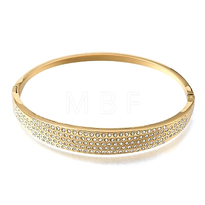 304 Stainless Steel Crystal Rhinestone Hinged Cuff Bangles for Women SA-CBAF851-02G-1