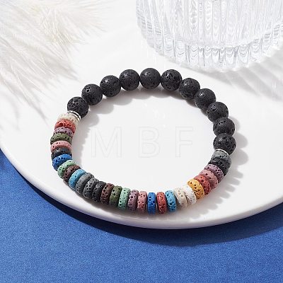 Dyed Colorful Natural Lava Rock Beaded Strtch Bracelets BJEW-JB10052-01-1