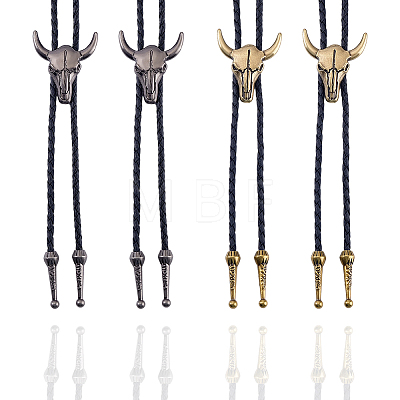 4Pcs 2 Colros Retro Alloy Pendant Black PU Leather Lariat Bolo Tie Necklaces NJEW-ME0001-11A-1