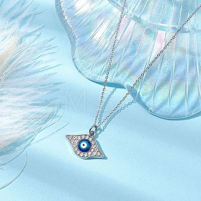 Alloy Crystal Rhinestone Cable Chain Blue Enamel Eye Pendant Necklaces for Women NJEW-JN04977-02-1