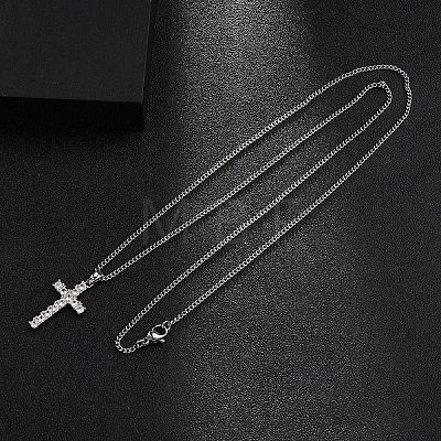 Brass Micro Pave Clear Zirconia Cross Pendant Necklaces NJEW-M211-05C-P-1