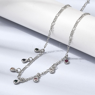 Brass Micro Pave Cubic Zirconia Teardrop Pendant Necklaces NJEW-B157-11P-1