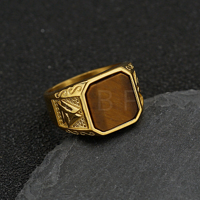 304 Stainless Steel with Natural Tiger Eye Finger Rings FS-WG06E27-02-1
