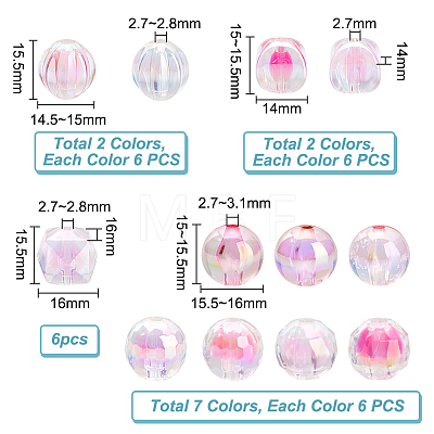   72Pcs 12 Styles UV Plating Transparent Acrylic Beads TACR-PH0001-57C-1
