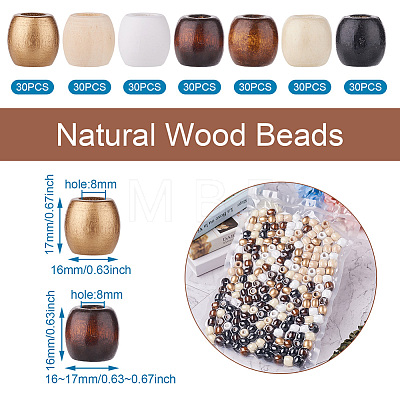 Craftdady 210Pcs 7 Style Unfinished Natural Wood Beads WOOD-CD0001-20-1