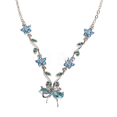 Brass Pave Cubic Zirconia Flower Bowknot Pendant Necklaces for Women WGA7CA3-02-1