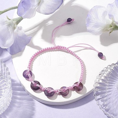 Natural Amethyst Rondelle Braided Bead Bracelets BJEW-TA00492-01-1