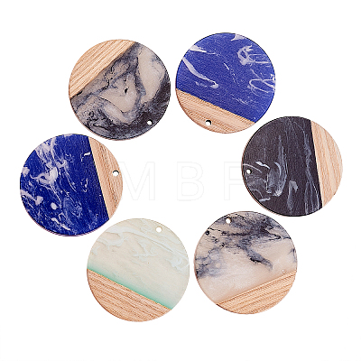16Pcs 4 Colors Transparent Resin & Walnut Wood Pendants RESI-CJ0001-205-1