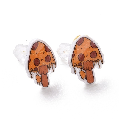 Acrylic Cartoon Mushroom Stud Earrings with Platic Pins for Women EJEW-F293-03D-1