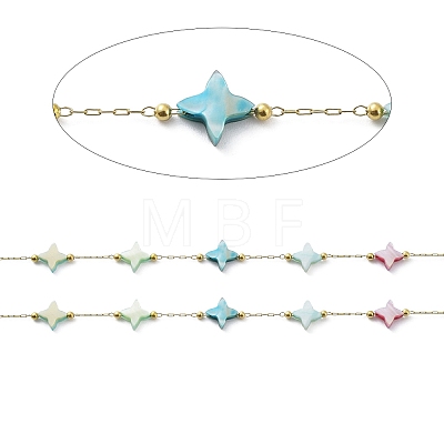 Colorful Natural Shell Star & Brass Beaded Link Chains CHS-C008-03G-1