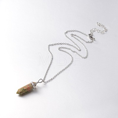 Brass Gemstone Bullet Pendant Necklaces NJEW-JN01042-1
