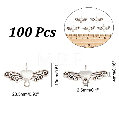 100Pcs Tibetan Style Alloy Heart with Wing Connector Charms TIBE-HY0001-02-1