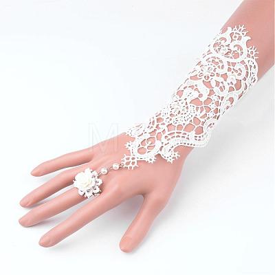 Gothic Style Vintage Rose Lace Bracelet with Ring Wristband Wristlet BJEW-JL080-01-1