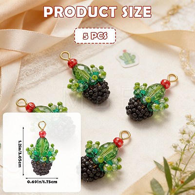 5Pcs Glass Seed Beaded Cactus Pendants PALLOY-SZ00064-1