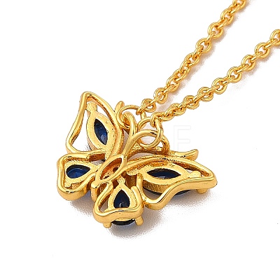 Rack Plating Brass Micro Pave Cubic Zirconia Butterfly Pendant Necklaces NJEW-H168-01G-1
