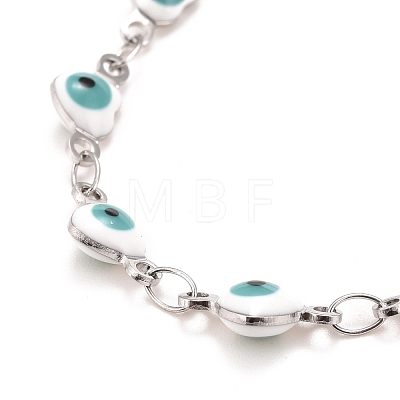 Enamel Heart with Evil Eye Link Chains Bracelet BJEW-P271-07P-02-1