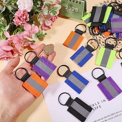 30Pcs 5 Colors Reflective Rectangle Polyester Pendant Keychains KEYC-CO0001-02-1