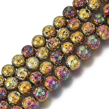 Electroplated Natural Lava Rock Beads Strands G-S352-30C-07-1