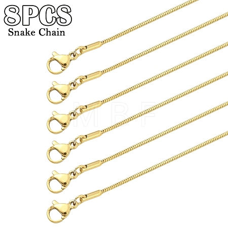 8Pcs Classic Plain 1.2MM 304 Stainless Steel Snake Chain Necklaces for Men Women NJEW-YW0001-26-1