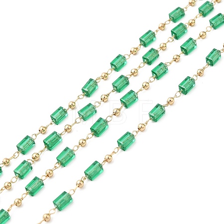 Faceted Cuboid Glass & Round Beaded Chains CHC-G018-02KCG-1