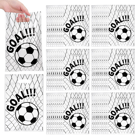 100Pcs Football Print Plastic Gift Bags with Die Cut Hole Handle ABAG-WH0045-101A-1
