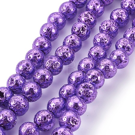 Electroplated Natural Lava Rock Bead Strands G-E511-01C-8mm-1