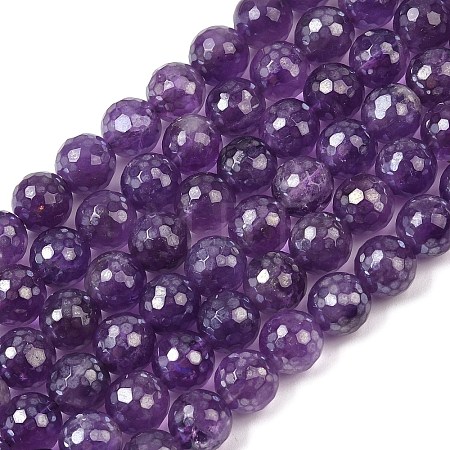 Electroplated Natural Amethyst Round Beads Strands G-L598-A05-02-1