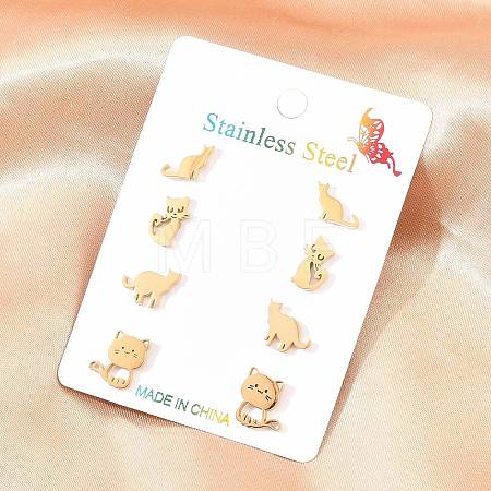 4 Pairs 304 Stainless Steel Stud Earrings EJEW-G469-02G-03-1