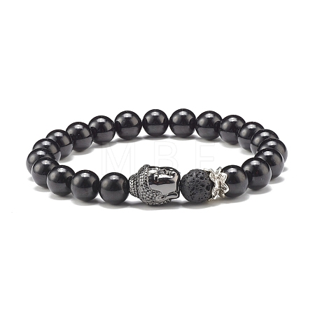 Natural Tourmaline & Lava Rock Round Beads Energy Power Stretch Bracelet for Men Women BJEW-JB07037-01-1