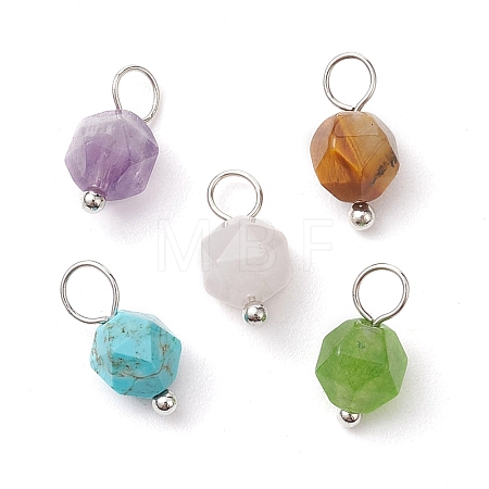 Faceted Natural Mixed Gemstone Star Cut Round Charms PALLOY-JF02723-01-1