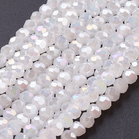 Faceted(32 Facets) Round Electroplate Imitation Jade Glass Beads Strands X-EGLA-D021-03-1