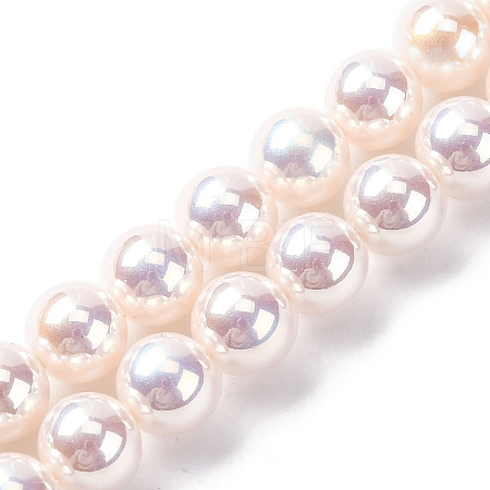 UV Plating Pearlized Glass Pearl Beads Strands GLAA-F128-01B-T02-1