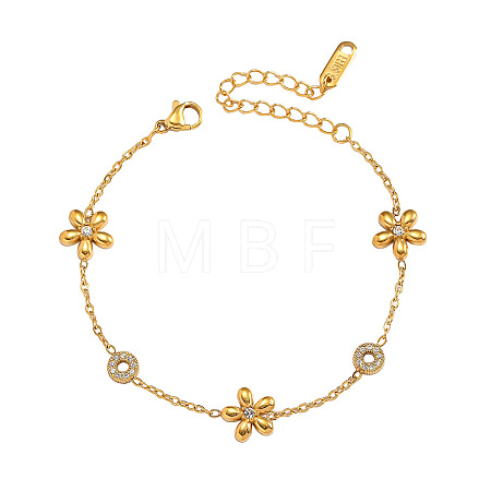 304 Stainless Steel Micro Pave Clear Cubic Zirconia Link Bracelets WG22476-04-1