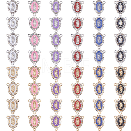 60Pcs 12 Colors Zinc Alloy Enamel Religion Oval with Virgin Mary Chandelier Component Links FIND-FH0017-98-1