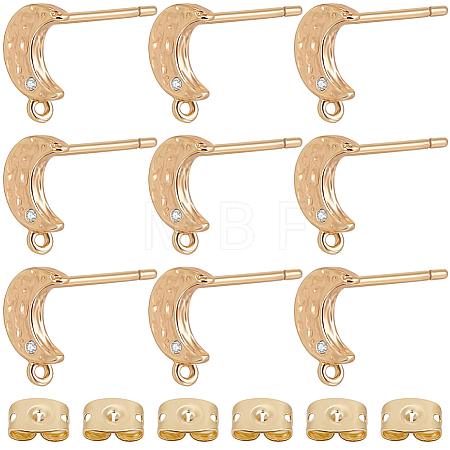 12Pcs Crescent Moon Brass Micro Pave Clear Cubic Zirconia Stud Earring Findings KK-BBC0009-89-1