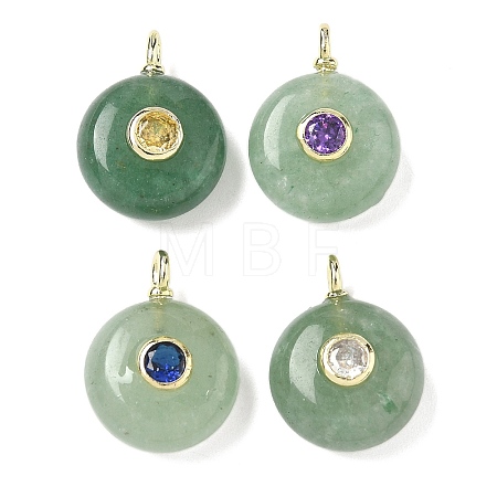 Natural Green Aventurine Flat Round Pendants G-H318-01G-08-1