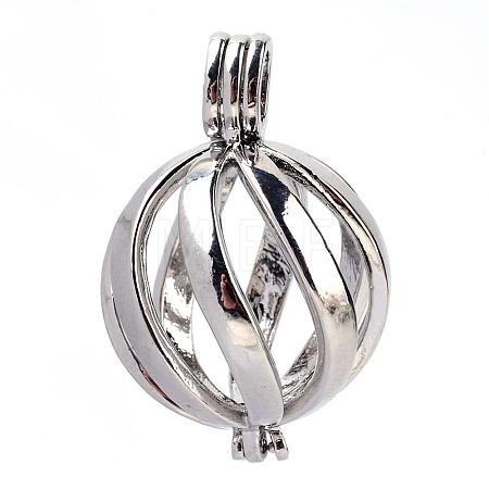 Rack Plating Brass Cage Pendants KK-S751-064P-1