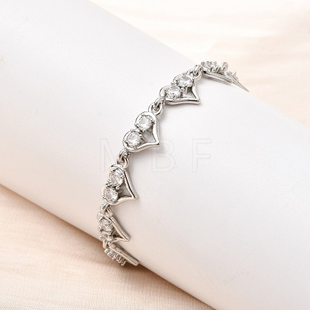Heart Brass Micro Pave Cubic Zirconia Link Chain Bracelets BJEW-L715-01P-01-1