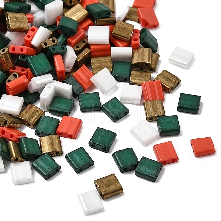 4 Colors Christmas 2-Hole Square Glass Seed Beads SEED-X0058-09-1
