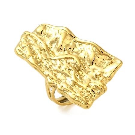 Ion Plating(IP) 304 Stainless Steel Textured Rectangle Open Cuff Ring for Women RJEW-C083-12G-1