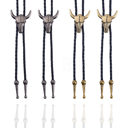 4Pcs 2 Colros Retro Alloy Pendant Black PU Leather Lariat Bolo Tie Necklaces NJEW-ME0001-11A-1