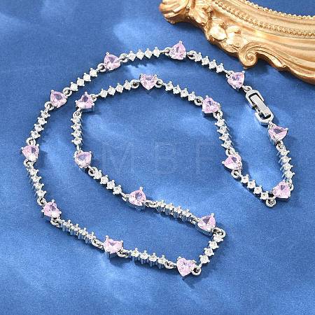 Brass Pave Pink Cubic Zirconia Heart Link Chain Necklaces KK-CBA4547-16A-P-1