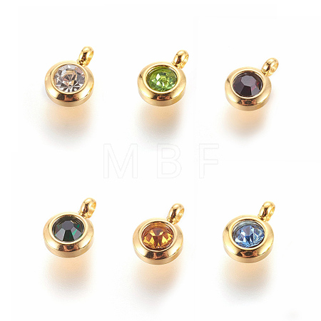 304 Stainless Steel Rhinestone Charms X-STAS-P237-10G-M-1