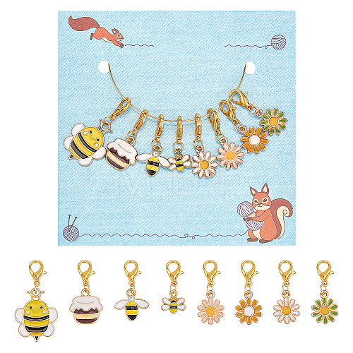 Bees & Flower Alloy Enamel Pendant Locking Stitch Markers HJEW-AB00584-1