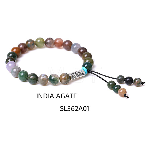 8MM Natural Indian Agate Buddha Prayer Beads Bracelet Men Women WV3915-1-1