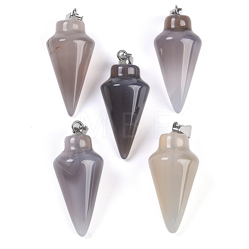 Natural Grey Agate Gemstone Pointed Pendants G-K384-01P-10-1